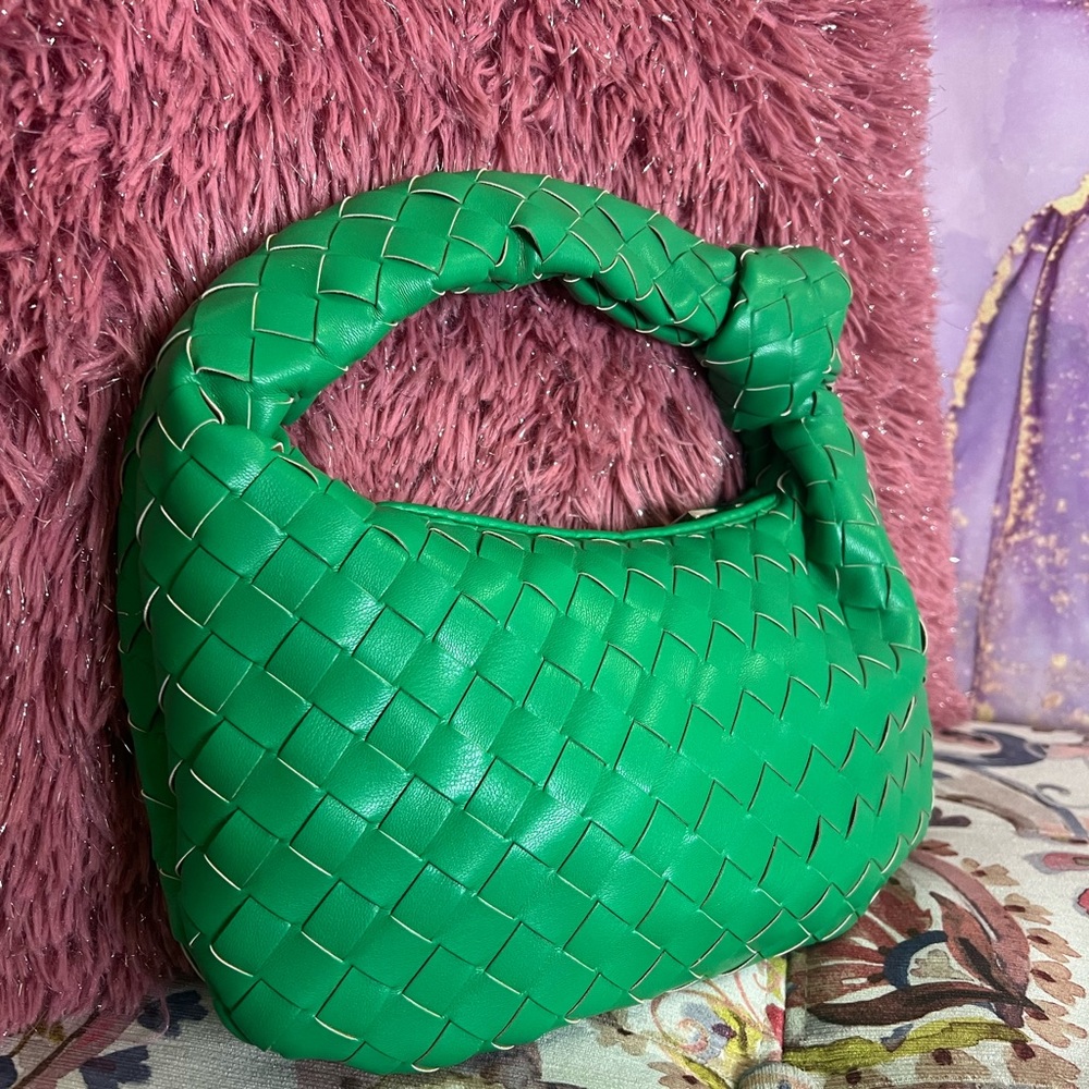 Woven Knotted Green Top Handle Bag